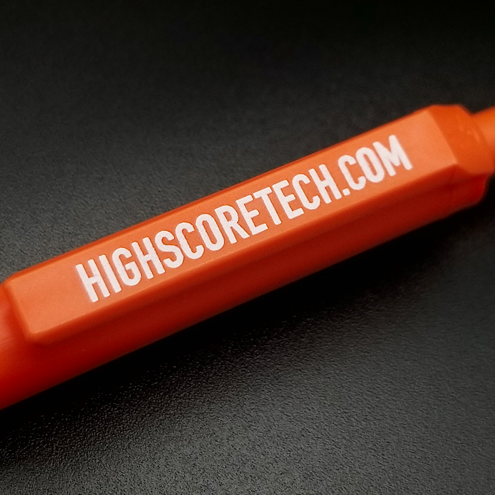 Orange "HS!Tech" High Score! Tech Supply BLACK INK ballpoint pen